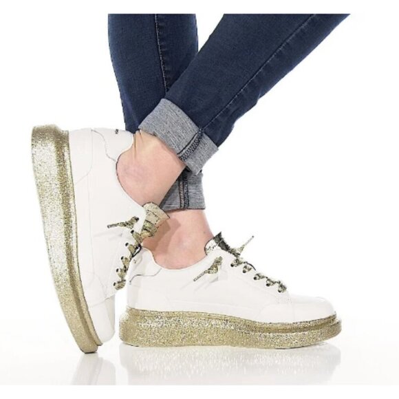 Vintage Havana EST 1964 Tara Sparkly White Leather Platform Sneakers Size 10 - Picture 2 of 9